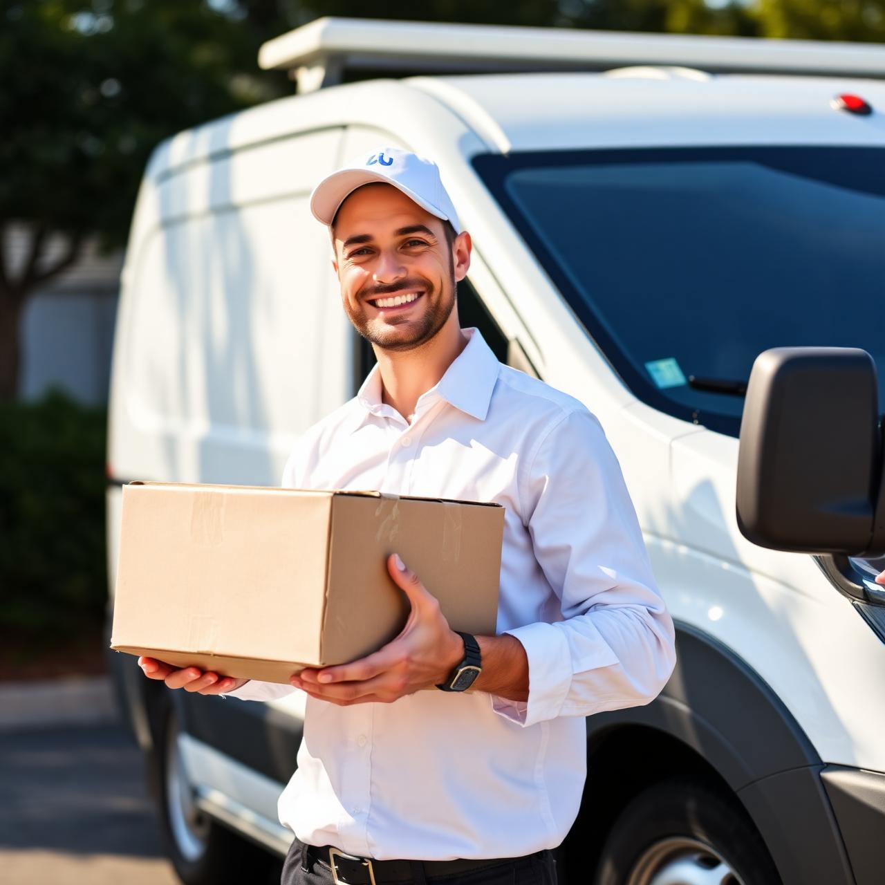 Chauffeur professionnel NPRX devant son fourgon Ford Transit